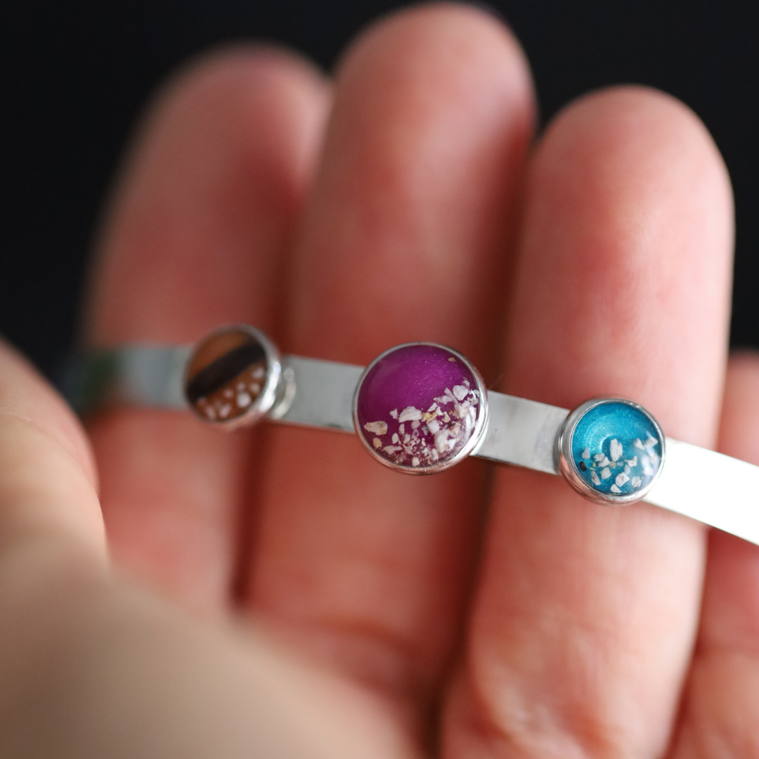 Wide "Three Memories" bracelet with ashes or hair (stainless steel)