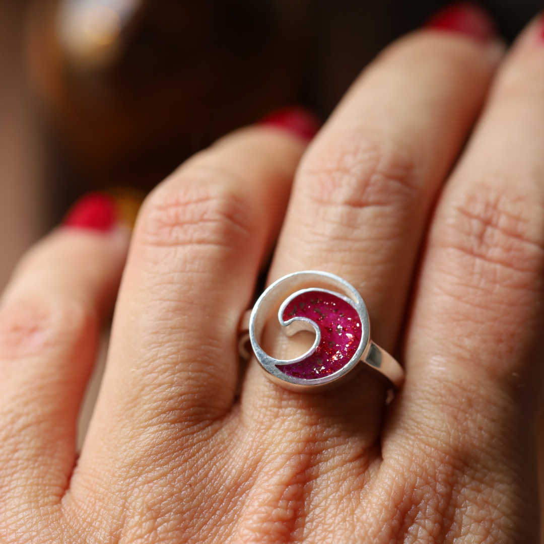 "Wave" ring with ashes or hair (925 silver)
