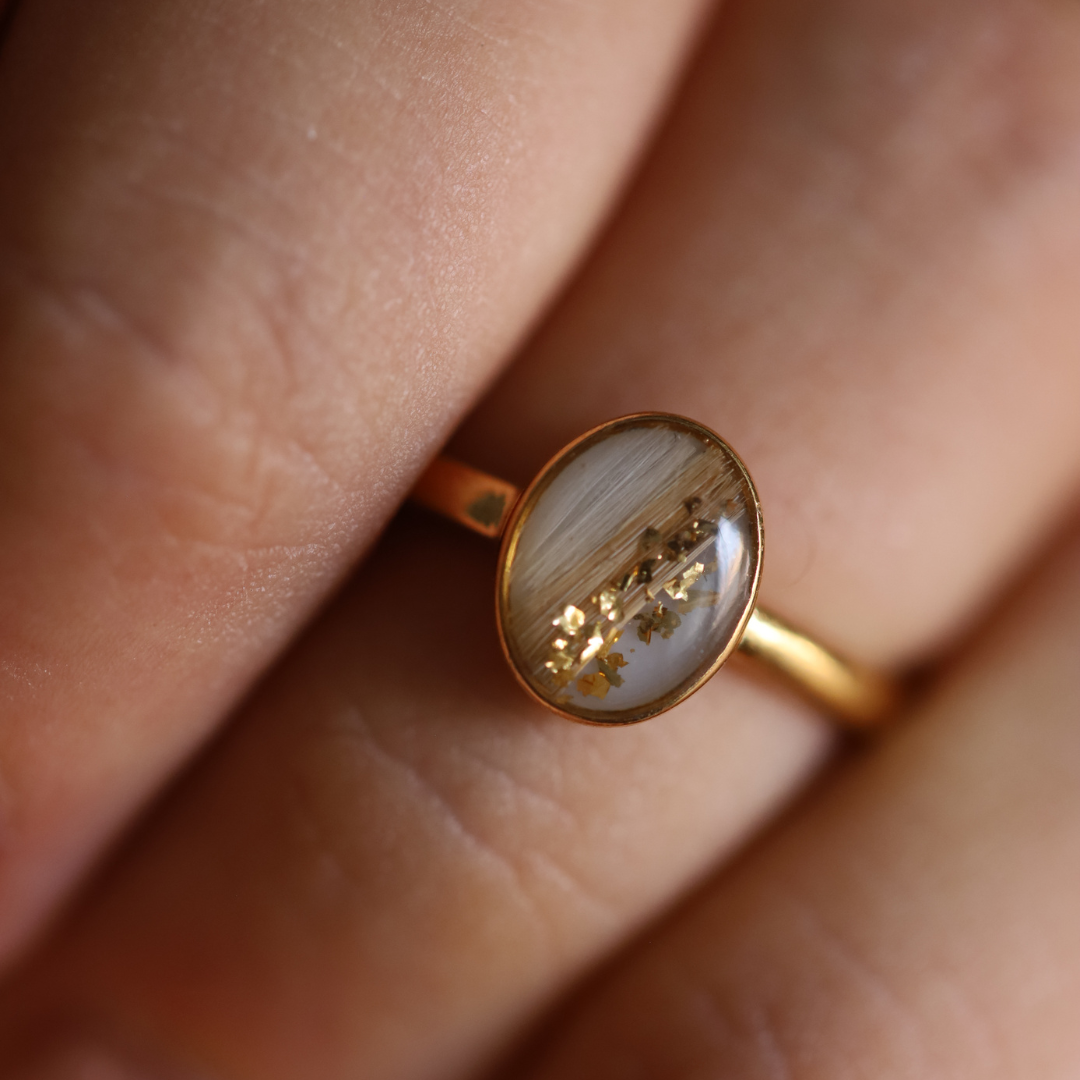 "Footprint" Ring with ashes or hair (stainless steel)